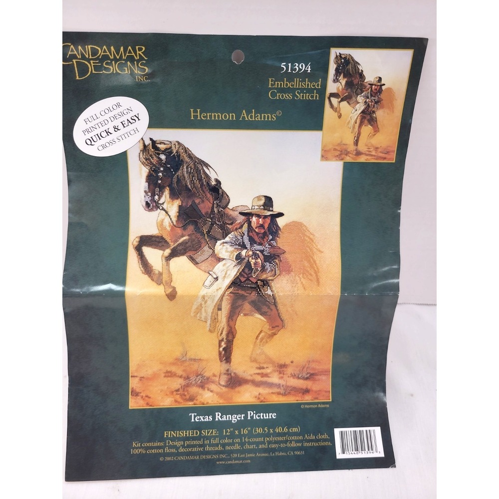 New Candamar Designs Harmon Adams Texas Ranger Picture Embellished Cross Stitch